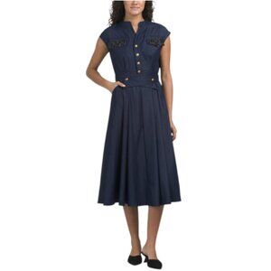 DALIA MACPHEE Short Sleeve Denim Maxi Dress